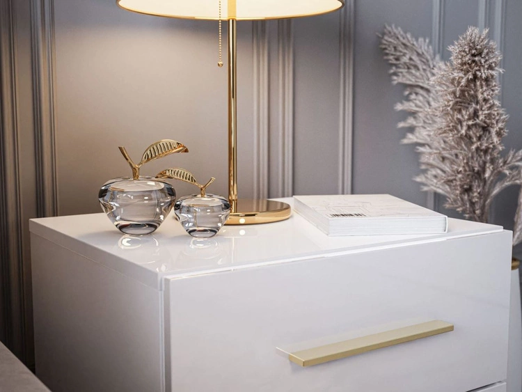 Nachttisch mit zwei Schubladen Nuveo Lux Weiß Hochglanz