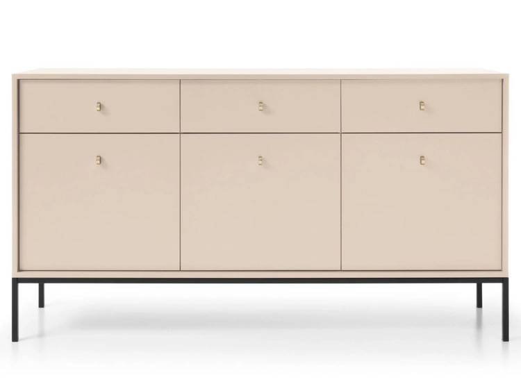 Kommode mit Türen sowie Schubladen mit Schwarz Metallbeinen 154 cm Amor Beige