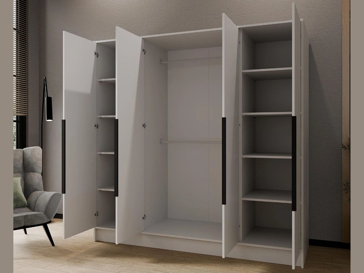 Kleiderschrank 200 cm Perugia Weiß mit schwarzen Griffen