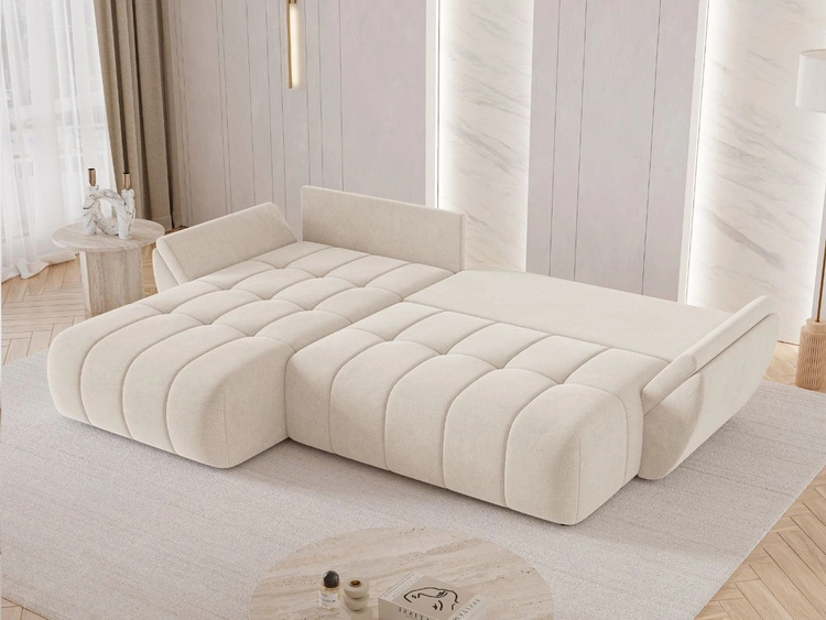 Ecksofa L-Form mit Schlaffunktion und Bettkasten Decor L Beige