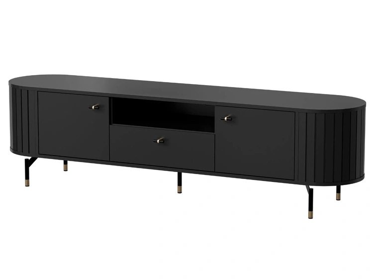 TV-Lowboard mit Schublade und Türen Soria Schwarz mat