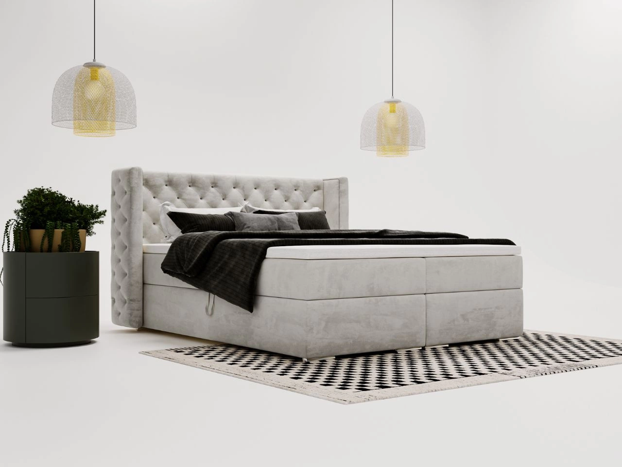 Boxspringbett mit Bettkasten 120x200 Lion Hellgrau