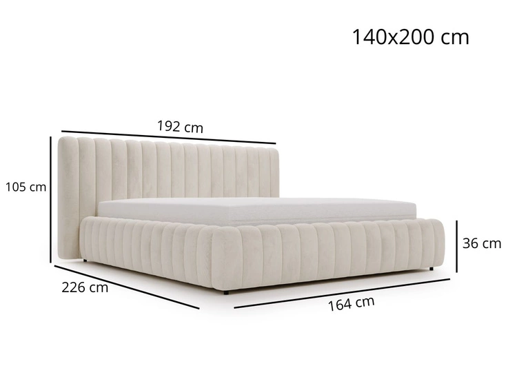 Polsterbett mit Bettkasten und Lattenrost 140x200 Bliss Beige