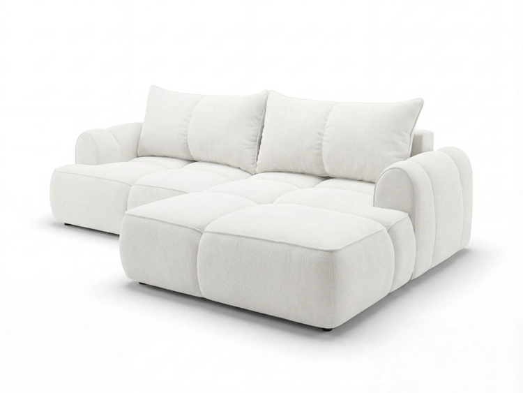 Ecksofa L-Form Rechts mit Schlaffunktion und Bettkasten Bonno Creme
