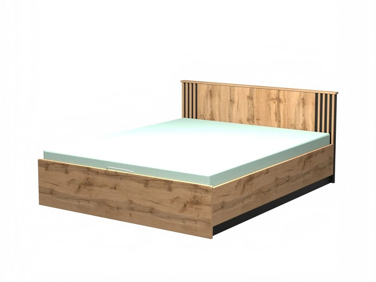 Doppelbett 160x200 mit Bettkasten Lavore Wotan Eiche, Schwarz matt