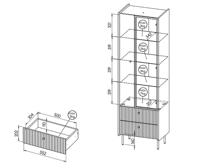 Standvitrine mit Schubladen und LED-Beleuchtung Pascale Nussbaum Warmia, Schwarz