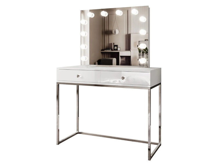 Schminktisch Glamour mit Schubladen, Spiegel und LED-Beleuchtung Brisa Weiß Hochglanz