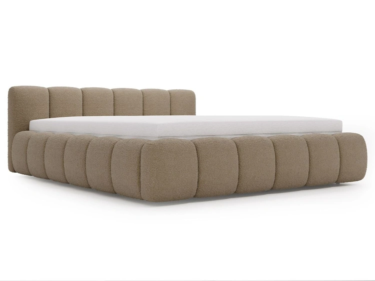 Polsterbett mit Bettkasten und Lattenrost 180x200 Cloud Low Bouclé-Stoff Braun