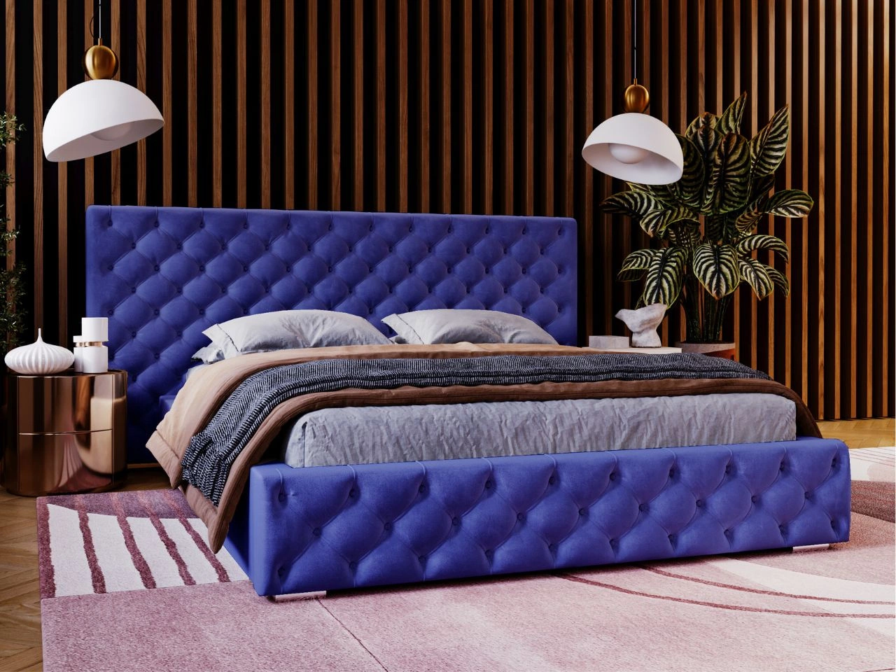 Polsterbett mit Bettkasten und Lattenrost 160x200 Madera Blau