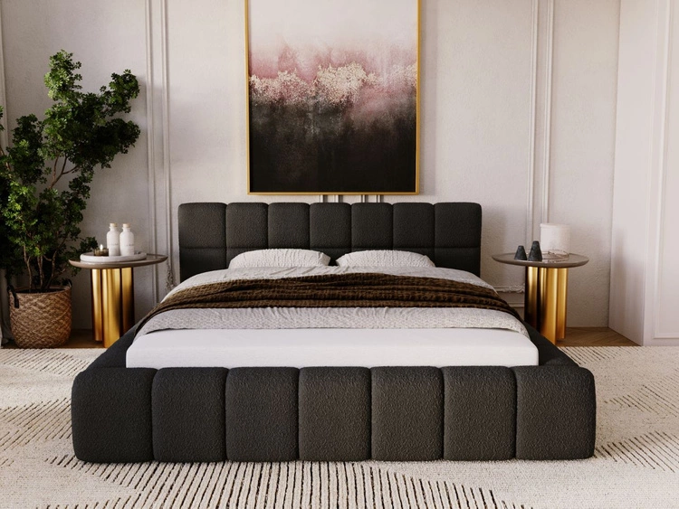 Polsterbett mit Bettkasten und Lattenrost 120x200 Alicante Boucle Schwarz