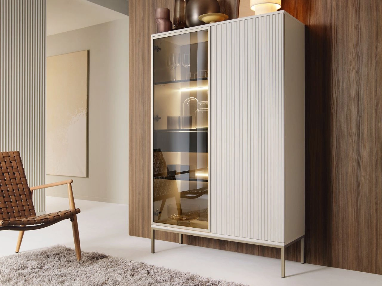 Vitrinenschrank mit Led Deo 166 cm Kaschmir
