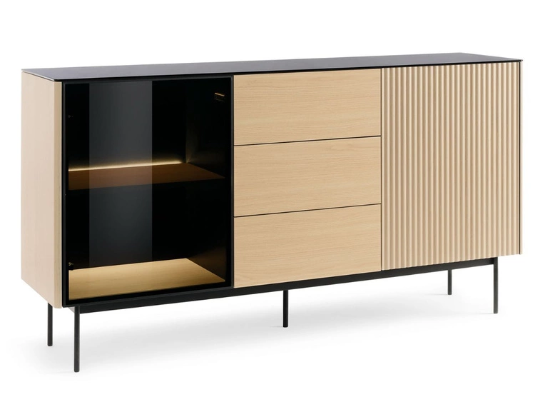 Kommode mit LED-Beleuchtung, 2 Türen und Schubladen Auroé Eiche Vicenza