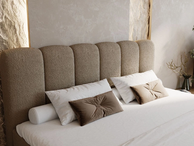 Boxspringbett mit Bettkasten 180x200 Bouclé-Stoff Cloud Braun