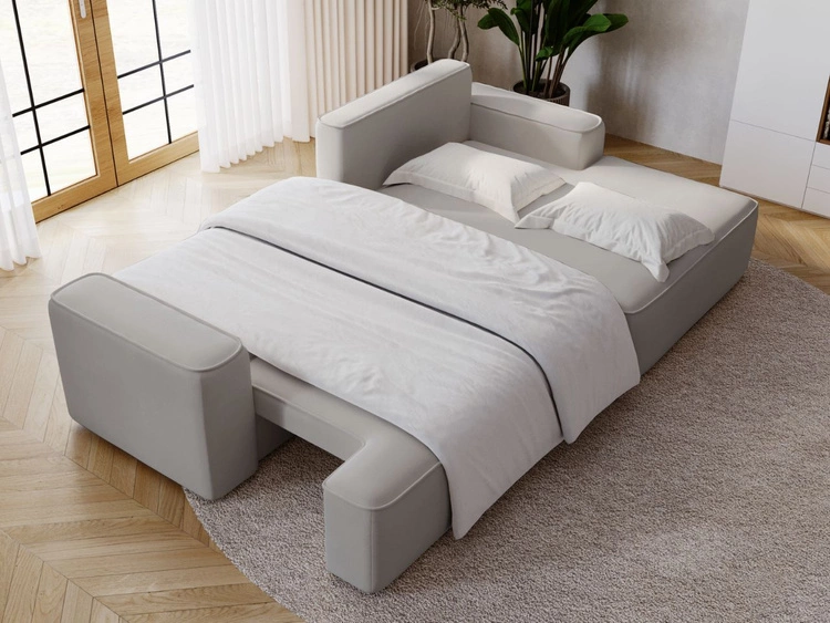 Ecksofa L-Form Rechts mit Schlaffunktion und Bettkasten California Hellgrau