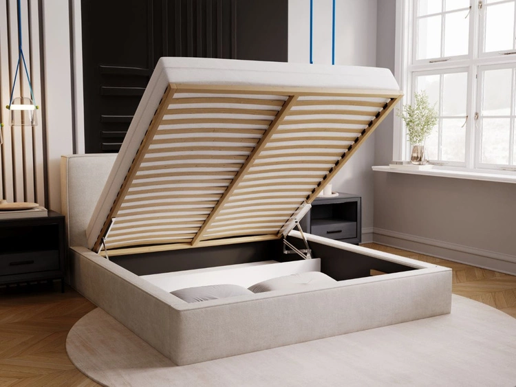 Polsterbett mit Bettkasten und Lattenrost 200x200 Monaco Beige