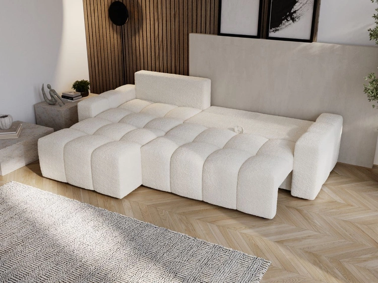 Ecksofa L-Form mit Schlaffunktion und Bettkasten Bresso Creme