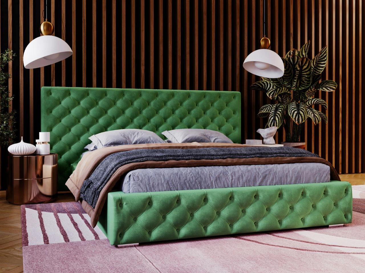 Polsterbett mit Bettkasten und Lattenrost 180x200 Madera Grün