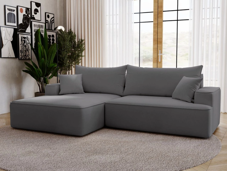 Ecksofa L-Form Links mit Schlaffunktion und Bettkasten California Grau