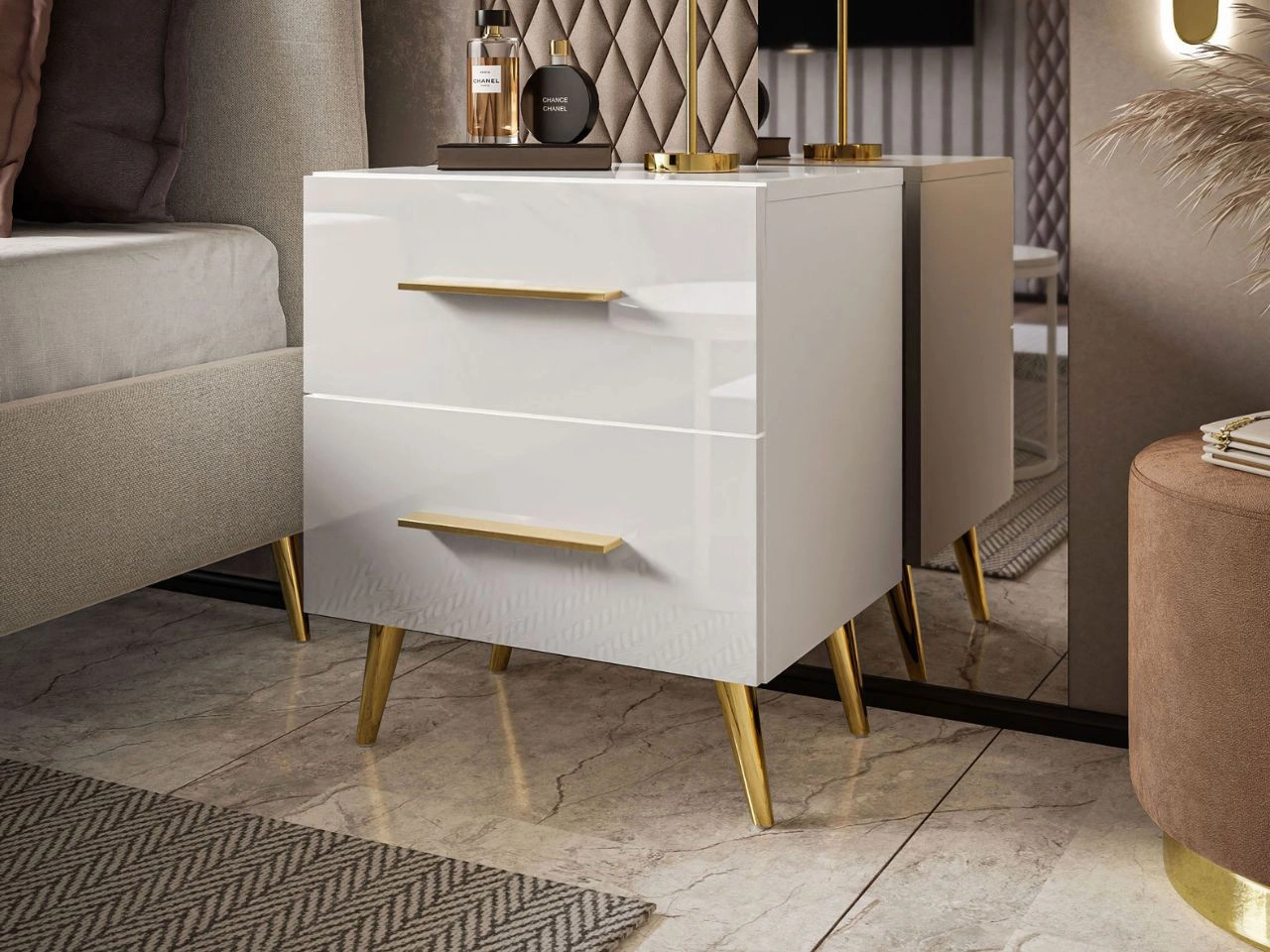 Nachttisch mit Schubladen auf Goldenen Metallbeinen Noaé Lux