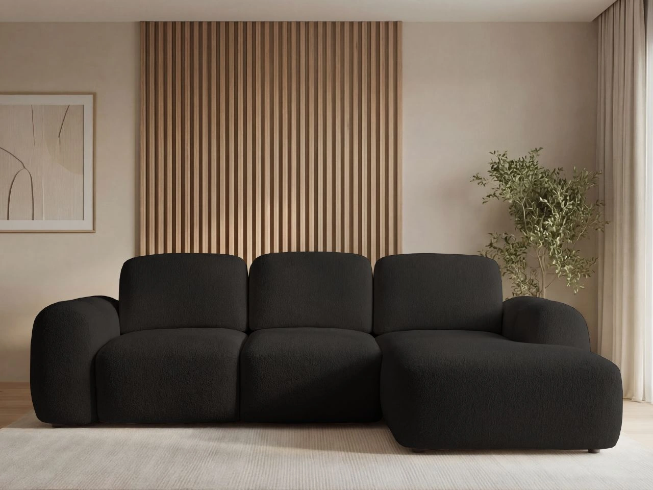 Ecksofa L-Form mit Schlaffunktion und Bettkasten Avelin Rechts Schwarz