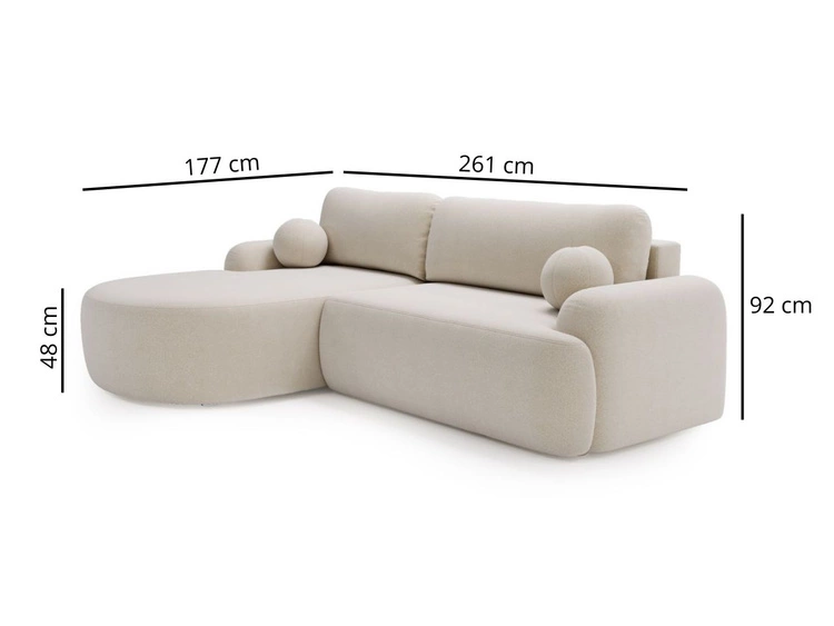 Ecksofa L-Form Rechts mit Schlaffunktion und Bettkasten Aurio Creme