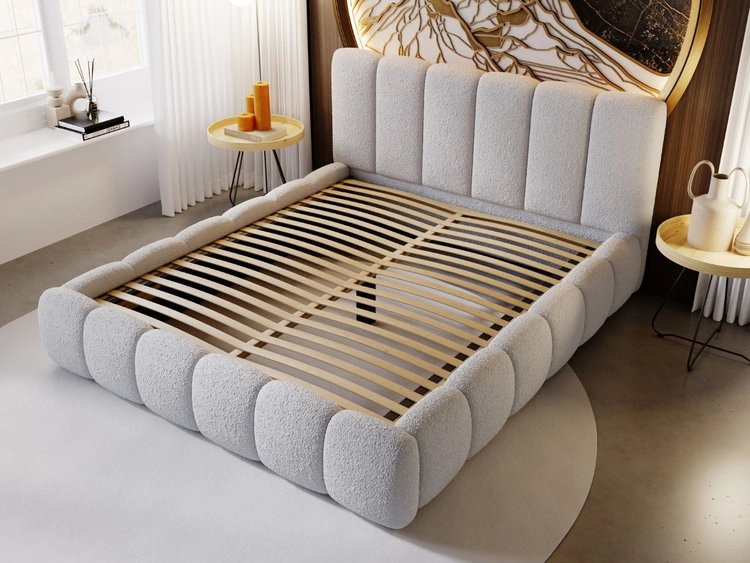 Polsterbett ohne Bettkasten mit Lattenrost 180x200 Cloud aus Bouclé-Stoff Hellgrau