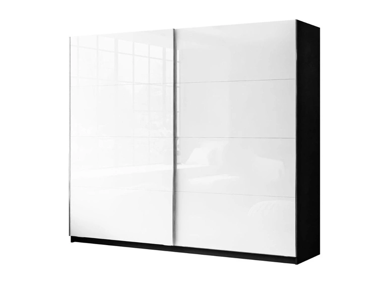 Schwebetürenschrank Zweitüriger 244 cm Nuveo Weiß-Schwarz Hochglanz