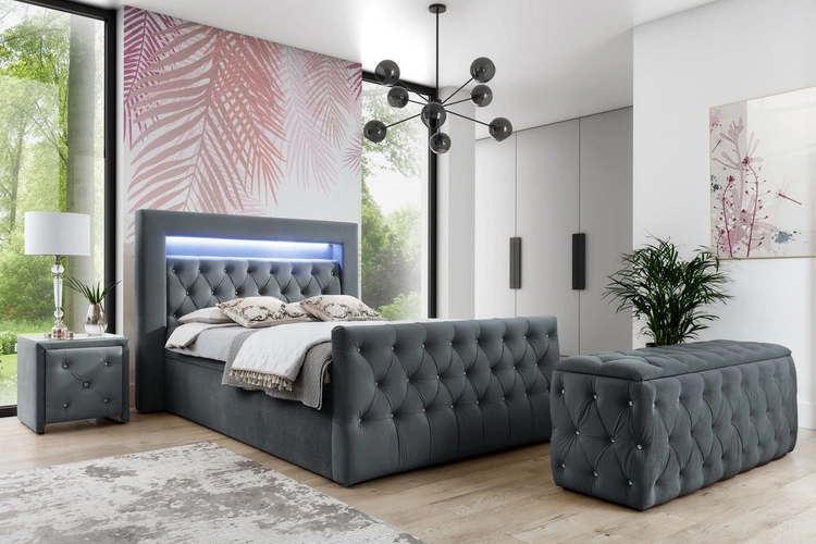 Glamour Kontinentalbett mit LED 160x200 Valera Lux - Grau