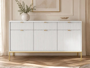 Kommode mit Türen und Schubladen Amber Weiß, Gold Frame