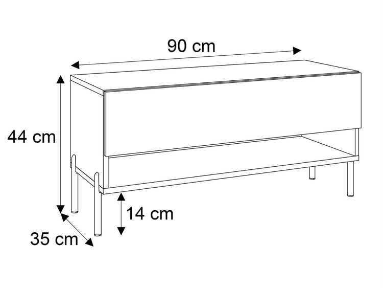 TV-Schrank 90 cm mit LED-Beleuchtung und goldenen Metallbeinen Aurelie Kaschmir matt