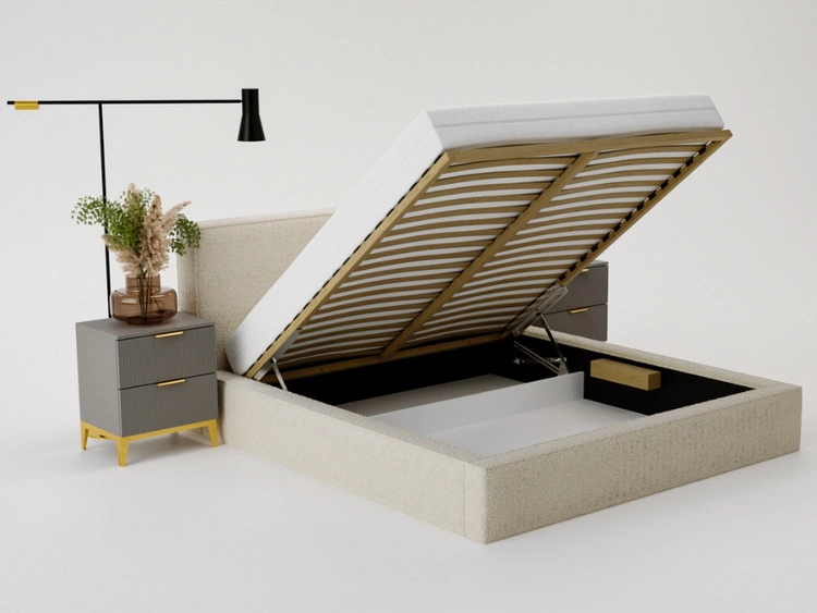 Polsterbett mit Bettkasten und Lattenrost 140x200 Monaco Beige