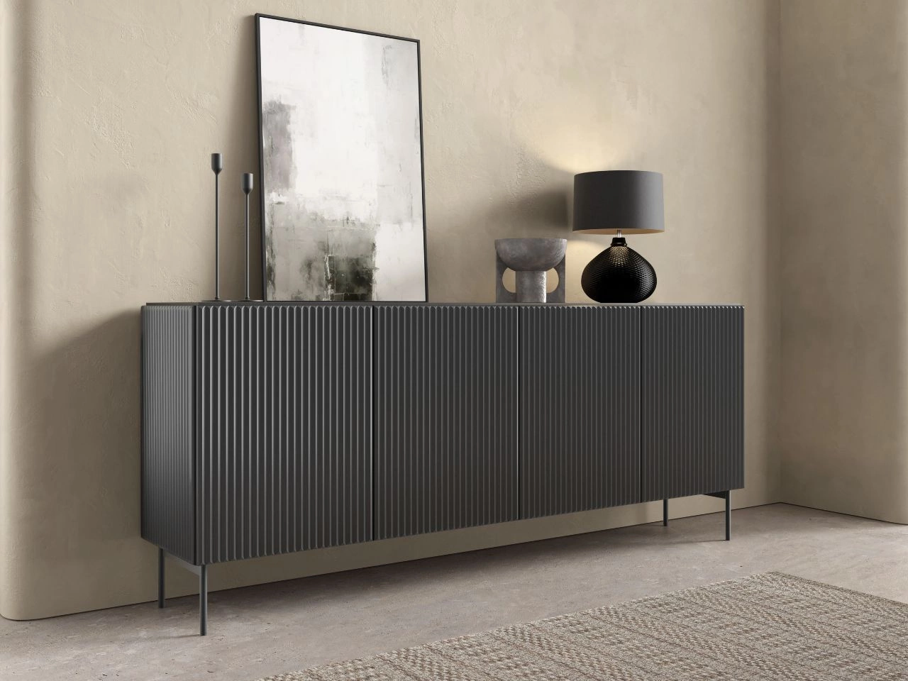 Kommode mit vier Türen Qualita Schwarz