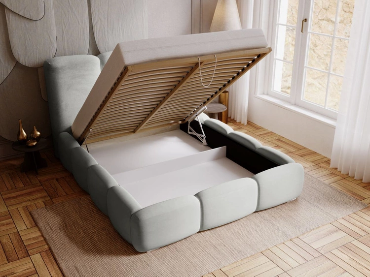 Polsterbett mit Bettkasten und Lattenrost 200x200 Bubble Hellgrau