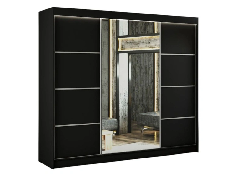 Schiebetürenschrank mit Spiegel 250 cm mit LED-Beleuchtung Portel Schwarz