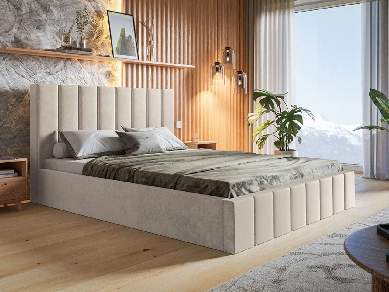 Polsterbett mit Bettkasten und Lattenrost 140x200 Siena Beige