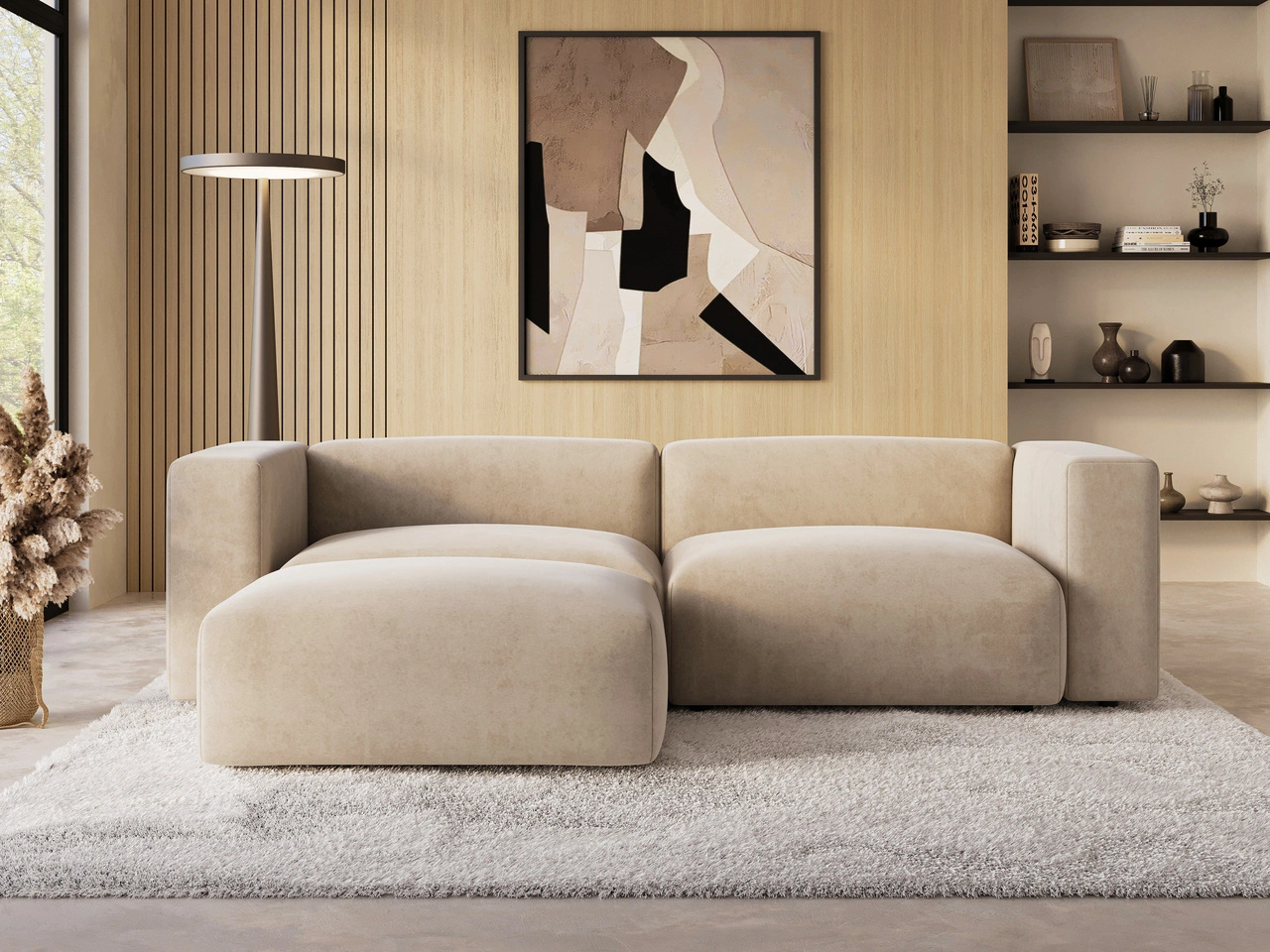 Ecksofa L-Form Links Moderne Cord Ecksofa Landi Beige