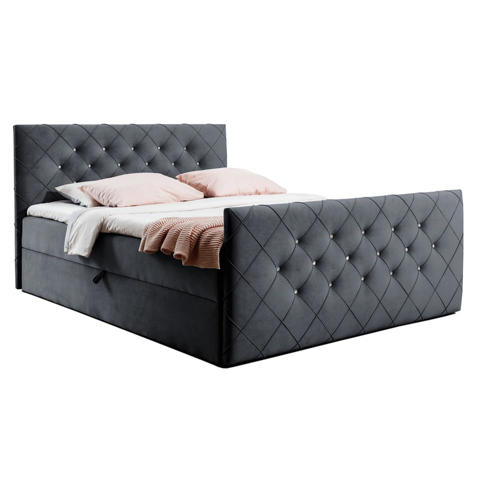 Boxspringbett 180x200 mit Zwei Bettkästen und Topper Limbo - Grau