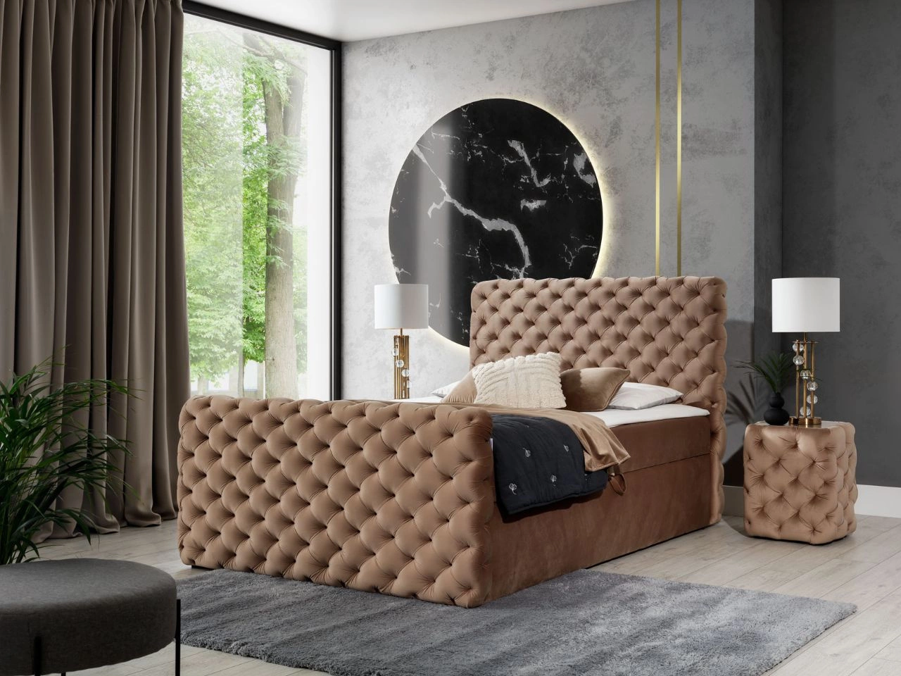 Boxspringbett mit Bettkasten 160x200 Cleo Lux Beige