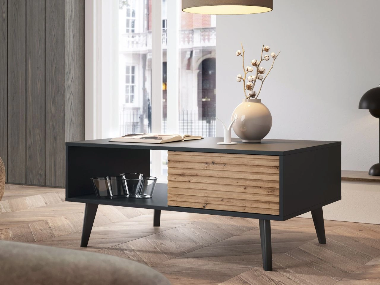 Couchtisch mit Stauraum Astro Schwarz, Artisan Eiche