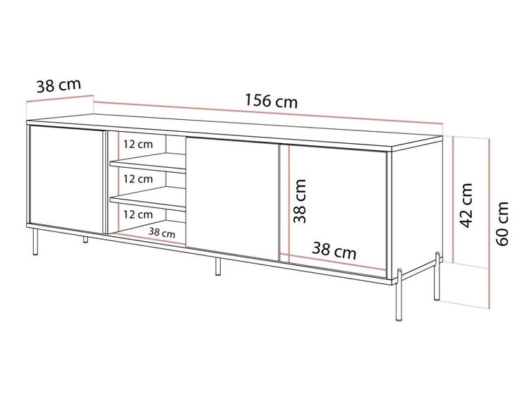 TV-Lowboard im Glamour-Stil mit Türen auf geraden goldenen Füßen Vivance, Kaschmir Hochglanz