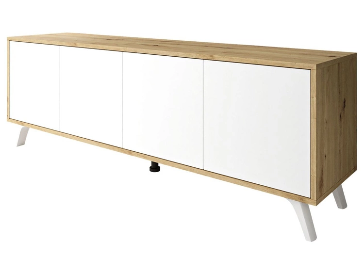 TV-Lowboard mit Türen und weißen Beinen Vivance Weiß & Eiche Artisan
