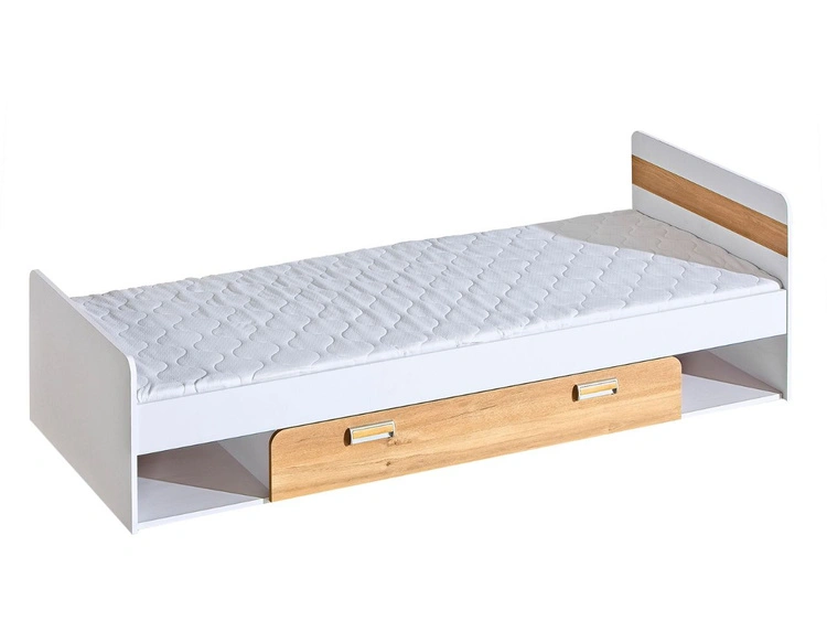 Einzelbett mit Schublade für ein Jugendzimmer Lindo Weiß, Nash Eiche