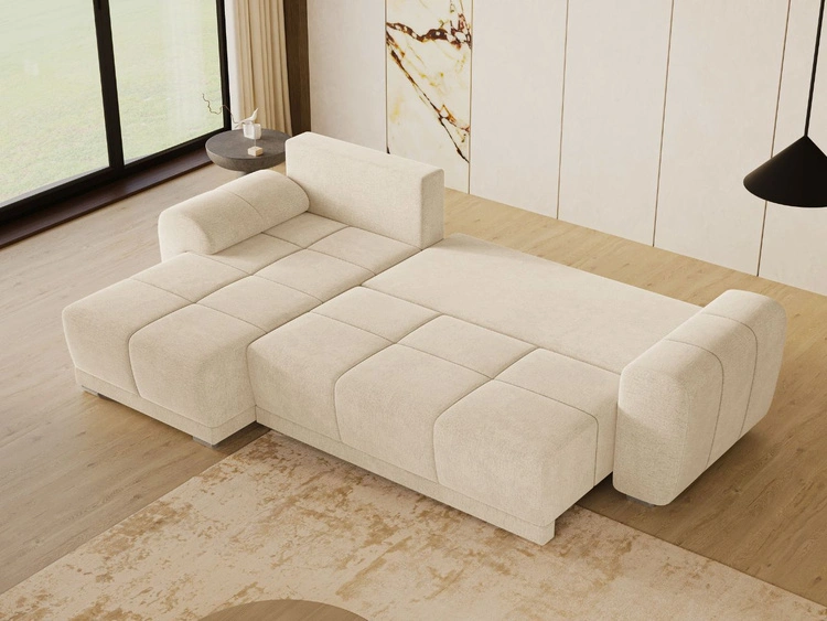 Ecksofa L-Form mit Schlaffunktion und Bettkasten Monti Links Beige