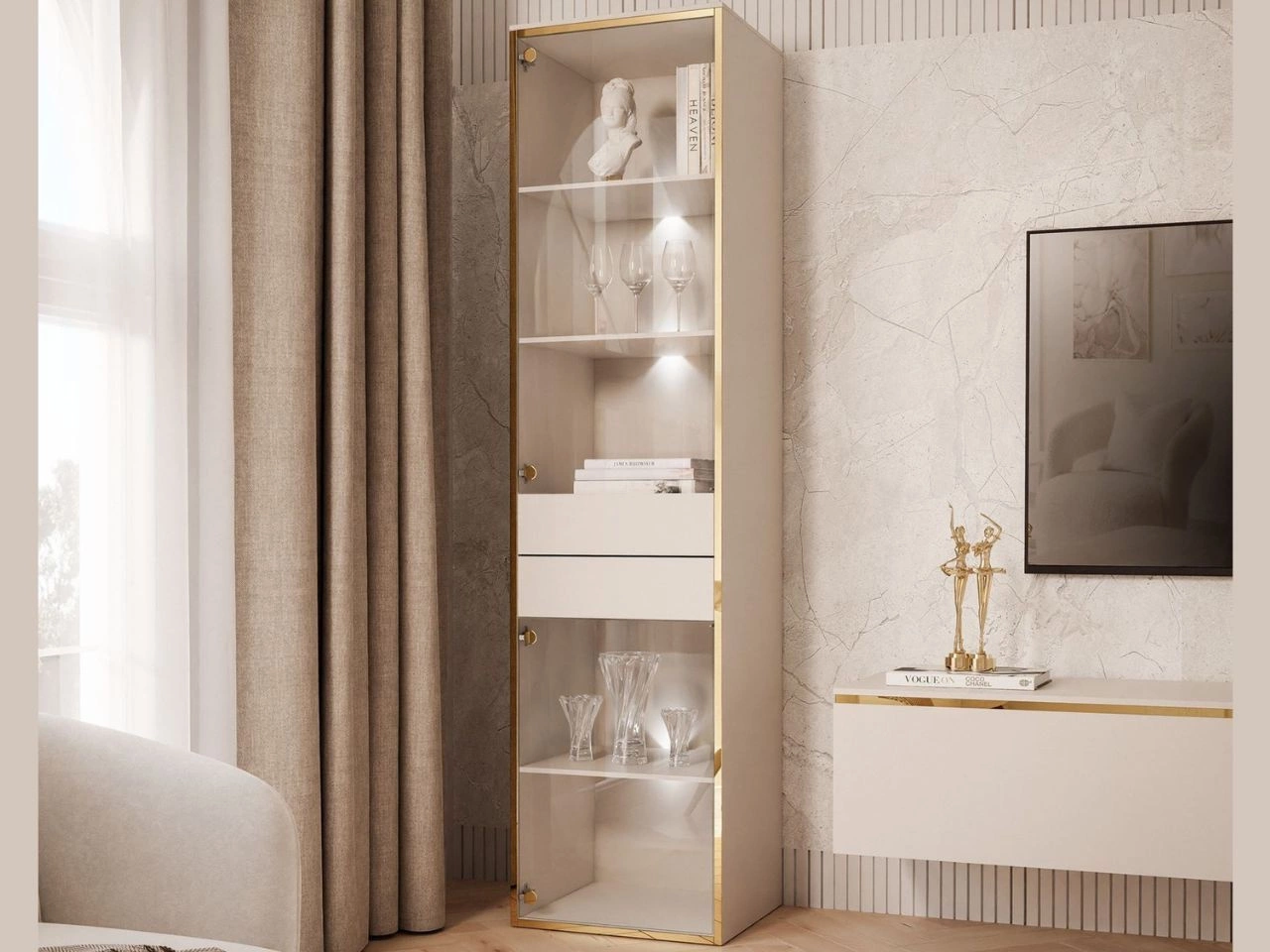 Stehende Glasvitrine im Glamour-Stil mit LED-Beleuchtung Evare Kaschmir