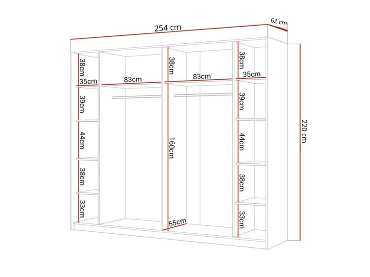 Schwebetürenschrank Zweitüriger mit Aufsatz und Spiegel 254 cm Noaé Weiß Hochglanz