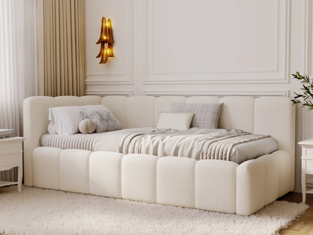 Jugendbett Einzelbett mit Bettkasten und Lattenrost 90x200 Cloud One Beige