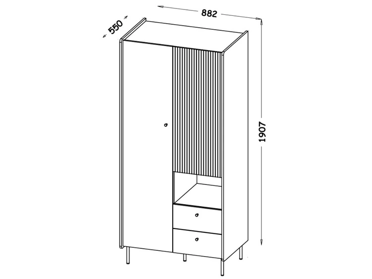 Kleiderschrank mit Schubladen 88 cm Pascale Nussbaum Warmia, Schwarz