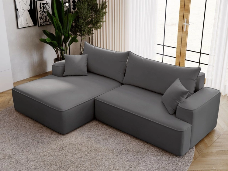 Ecksofa L-Form Links mit Schlaffunktion und Bettkasten California Grau