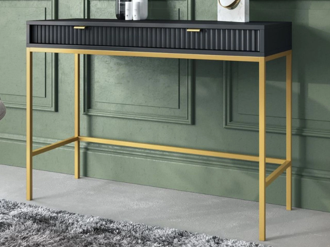 Schminktisch mit Schubladen Amber Schwarz, Gold Frame