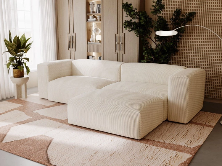 Ecksofa L-Form Rechts Moderne Cord Ecksofa Landi Beige